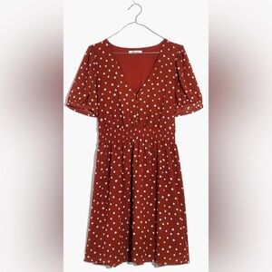 MADEWELL SMOCKED-WAIST MINI DRESS IN INKSPOT DOTS, SIZE S.